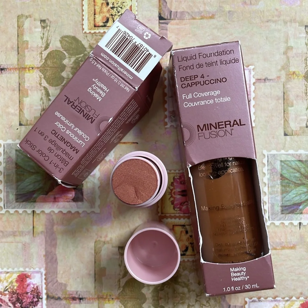Mineral Fusion Liquid Foundation Deep 4- Cappuccino & 3 in1 Magnetic Color Stick